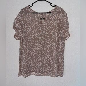 Women's Taupe Dot Short Sleeve Blouse - Neutral Printed Top